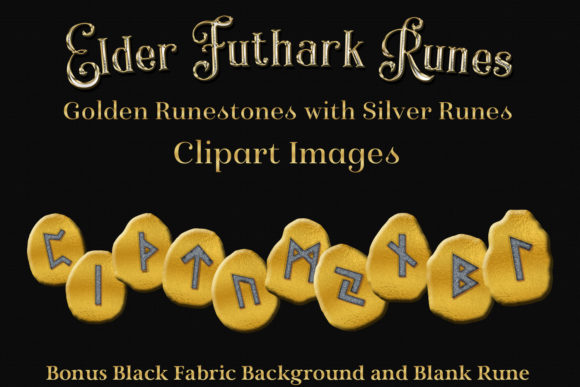 Elder Futhark Runes Clipart - Golden Runestones with Silver Runes