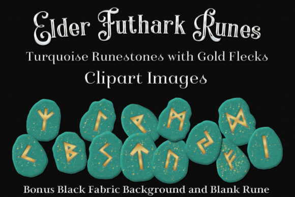Elder Futhark Runes Clipart - Turquoise Runestones with Gold Flecks