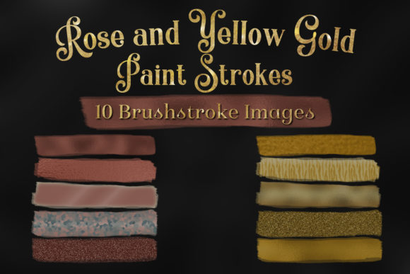Rose and Yellow Gold Paint Strokes - 10 Brushstroke Images