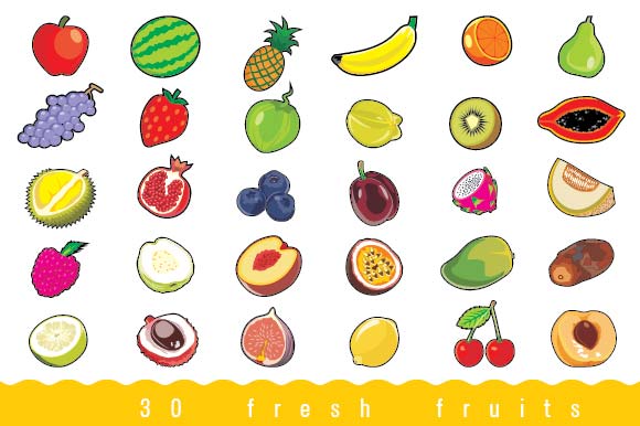 Set of 30 Fresh Fruits: A Versatile Graphic Design Resource for Creative Projects