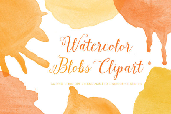 Sunny Watercolor Clipart Blobs and 44 PNG Files for Design Projects