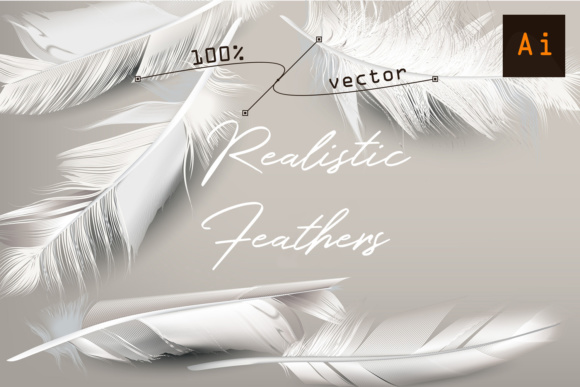 White Feather. Vector Realistic Clipart