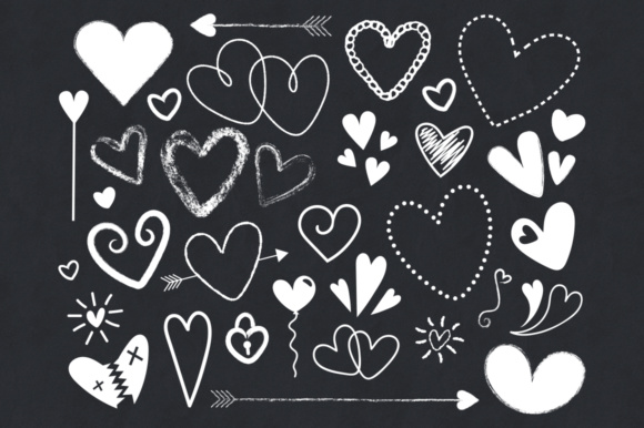 White Scribble Heart Cip Art Set